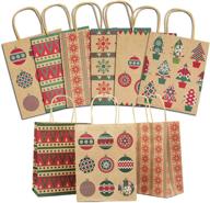 🎁 lulu home christmas paper gift bags with handle - 24 pieces medium kraft bags with assorted prints for party favors logo