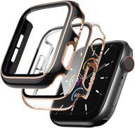 lovrug 2 pack cases compatible with apple watch case 38mm series 3/2/1 built in tempered glass screen protector ultra-thin bumper full coverage iwatch protective cover for women men (black/clear) logo