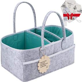 img 4 attached to 👶 Grey Diaper Caddy Organizer – Ideal Baby Shower Registry Gift Basket with Pacifier Clips and Newborn Bibs – Nursery Caddy with Easy-to-Clean Waterproof Liner for Changing Table and Car – Perfect Grey Nappy Bag