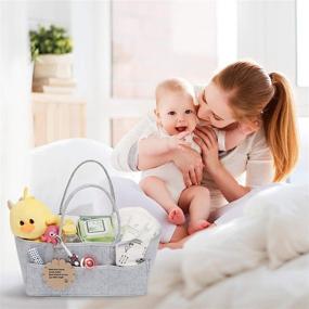 img 2 attached to 👶 Grey Diaper Caddy Organizer – Ideal Baby Shower Registry Gift Basket with Pacifier Clips and Newborn Bibs – Nursery Caddy with Easy-to-Clean Waterproof Liner for Changing Table and Car – Perfect Grey Nappy Bag