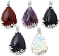 💎 top plaza waterdrop chakra reiki energy crystal pendants - amethyst, carnelian, black agate, bluesand, and opalite with 5 chains logo