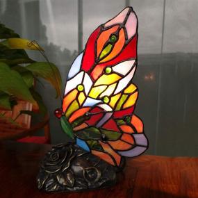 img 1 attached to FUMAT Stained Glass Table Lamp Butterfly Peacock Tiffany Table Light LED E26 Bulb Bedroom Bedside Night Light…