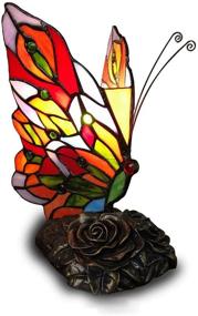 img 4 attached to FUMAT Stained Glass Table Lamp Butterfly Peacock Tiffany Table Light LED E26 Bulb Bedroom Bedside Night Light…