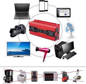 img 1 attached to Инвертор автомобильного энергоснабжения Yinleader 1000W / 2000W Peak - преобразователь постоянного тока 12V в переменный ток 110V с интеллектуальным ЖК-дисплеем, двумя розетками переменного тока, двумя USB-портами для автодомов, караванов, грузовиков, ноутбуков (1000W, красный)