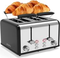 🍞 joofo 4 slice toaster, 6 shade settings, extra-wide slot stainless steel toaster with bagel, cancel, defrost, reheat functions, dual control panels, removable crumb tray - perfect for various bread types, black logo