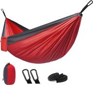 🏕️ fidenack double camping hammock - portable nylon parachute tree hammock for travel, backpacking, and hiking – washable, ultralight, with 2 tree straps and carabiners – black & red логотип