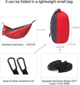 img 2 attached to 🏕️ FIDENACK Double Camping Hammock - Portable Nylon Parachute Tree Hammock for Travel, Backpacking, and Hiking – Washable, Ultralight, with 2 Tree Straps and Carabiners – Black & Red