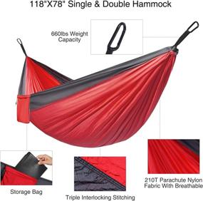 img 3 attached to 🏕️ FIDENACK Double Camping Hammock - Portable Nylon Parachute Tree Hammock for Travel, Backpacking, and Hiking – Washable, Ultralight, with 2 Tree Straps and Carabiners – Black & Red