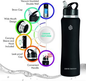 img 2 attached to Swig Savvy 32oz Vacuum Insulated Stainless Steel Sports Water Bottle with Straw Lid, Leakproof and Black Storage Sleeve