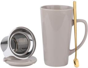 img 4 attached to SPSCO Porcelain Tea Mug with Infuser and Lid - 16 OZ Large Tea Cup with Filter Spoon and Steeper Maker - Perfect for Tea/Coffee/Milk - Ideal for Women/Men in Office/Home - Great Gift (GREY)