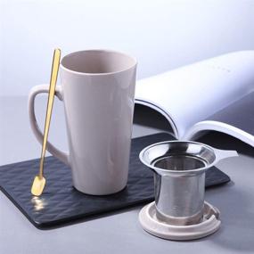 img 2 attached to SPSCO Porcelain Tea Mug with Infuser and Lid - 16 OZ Large Tea Cup with Filter Spoon and Steeper Maker - Perfect for Tea/Coffee/Milk - Ideal for Women/Men in Office/Home - Great Gift (GREY)