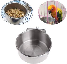 img 1 attached to 🦜 Old Tjikko Small Animal Feeder Water Cup with Holder - 10oz, 20oz, 30oz, Stainless Steel Cage Coop Hook Bowl for Birds, Hamsters, and Small Animals