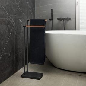img 1 attached to 🧺 Debodda Versatile Freestanding Towel Rack: Stylish Storage for Bathroom, Poolside, and Living Room in Elegant Black with Rose Gold Holders