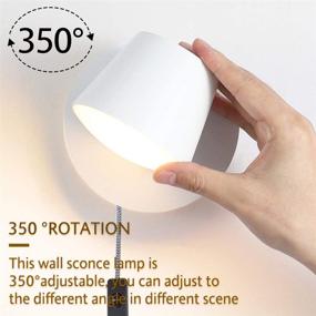 img 3 attached to Enhance Your Space with a Stylish Round Rotatable White Wall Sconce LED Lighting - Modern Wall Lamp with Plug in Cord Switch, Ideal for Bedroom and Living Room, Includes Warm Light for Bedside Reading