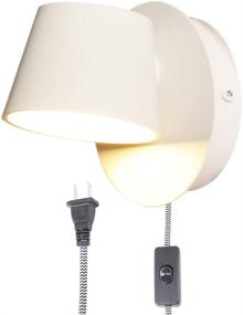 img 4 attached to Enhance Your Space with a Stylish Round Rotatable White Wall Sconce LED Lighting - Modern Wall Lamp with Plug in Cord Switch, Ideal for Bedroom and Living Room, Includes Warm Light for Bedside Reading