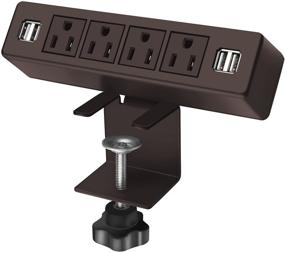 img 4 attached to 💡 Brown Desk Edge Power Strip with 4 USB Ports & Removable Clamp – 6.5 ft Extension Cord – Connect 4 Plugs – Ideal for Home Office and Reading