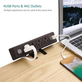 img 3 attached to 💡 Brown Desk Edge Power Strip with 4 USB Ports & Removable Clamp – 6.5 ft Extension Cord – Connect 4 Plugs – Ideal for Home Office and Reading