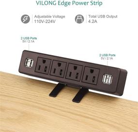 img 2 attached to 💡 Brown Desk Edge Power Strip with 4 USB Ports & Removable Clamp – 6.5 ft Extension Cord – Connect 4 Plugs – Ideal for Home Office and Reading