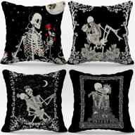 set of 4 skull the kissing lovers art linen throw pillow case, 18 x 18 inch - perfect gift for wife, girlfriend, couples, tarot and skull lovers, wedding - sofa couch bed cushion cover логотип