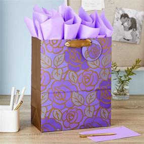 img 3 attached to Пакет подарочный Hallmark 13 дюймов с тканевой бумагой - фиолетовые цветы, золотые акценты - для дней рождения, Дня матери, душей для невесты, свадеб, выхода на пенсию, годовщин, помолвок, любого случая