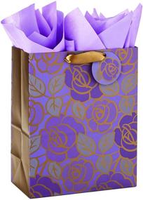 img 4 attached to Пакет подарочный Hallmark 13 дюймов с тканевой бумагой - фиолетовые цветы, золотые акценты - для дней рождения, Дня матери, душей для невесты, свадеб, выхода на пенсию, годовщин, помолвок, любого случая