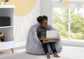 img 3 attached to 🪑 Cozee Fluffy Chair and Bamboo Lap Desk Set for Kids Up to 10 Years - Fits Up to 15.6" Laptops & Most Tablets - Ideal for Homework, Travel & More (Grey) by Delta Children
