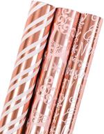 🎁 premium maypluss christmas wrapping paper roll - mini roll - 17 inch x 120 inch - 3 rose gold designs with glitter foil shine – 42.3 sq.ft. logo