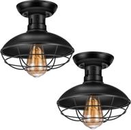 🏡 vintage rustic semi flush mount ceiling light: industrial, farmhouse antique caged style 2 pack логотип