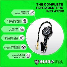 img 1 attached to 🚗 Rhino USA Tire Inflator with Pressure Gauge (0-100 PSI) - Accurate ANSI B40.1, Easy Read Glow Dial, Premium Braided Hose & Solid Brass Hardware - Ideal for Cars, Trucks, Motorcycles, RVs...