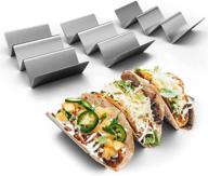 🌮 pack of 4 - stainless steel taco holder stand - convenient truck tray style - holds up to 3 tacos per rack - oven, grill & dishwasher safe - 8" x 4" x 2 logo