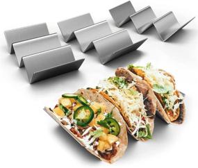 img 4 attached to 🌮 Pack of 4 - Stainless Steel Taco Holder Stand - Convenient Truck Tray Style - Holds Up to 3 Tacos per Rack - Oven, Grill & Dishwasher Safe - 8" x 4" x 2