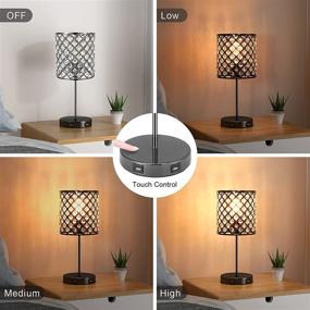 img 3 attached to Touch Control Crystal Table Lamp - Desk Small Lamp With Dual USB Charging Ports