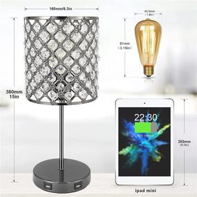 img 1 attached to Touch Control Crystal Table Lamp - Desk Small Lamp With Dual USB Charging Ports