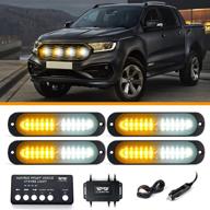 🚨 4x ultra slim sync 12-led flashing strobe lights for trucks & vehicles - grille mount with strobe controller, emergency hazard warning lights kit (amber/white) logo