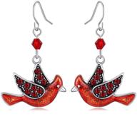 🎄 cardinal red bird dangle earrings - silver plated dangling christmas earrings for gifts, holiday party decorations, with message card & velvet bag - fun and festive! logo