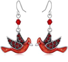 img 4 attached to 🎄 Cardinal Red Bird Dangle Earrings - Silver Plated Dangling Christmas Earrings for Gifts, Holiday Party Decorations, with Message Card & Velvet Bag - Fun and Festive!