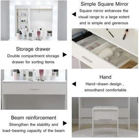 img 2 attached to 💄 Riforla Vanity Set: Lighted Mirror Makeup Table with Large Drawer - White Bedroom Furniture (12 Cool LED Bulbs)