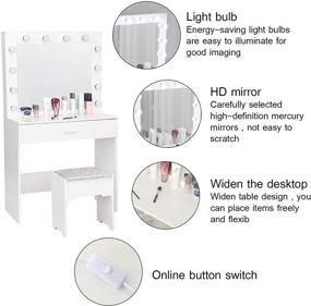 img 3 attached to 💄 Riforla Vanity Set: Lighted Mirror Makeup Table with Large Drawer - White Bedroom Furniture (12 Cool LED Bulbs)