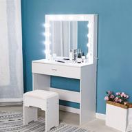 💄 riforla vanity set: lighted mirror makeup table with large drawer - white bedroom furniture (12 cool led bulbs) логотип