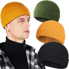 img 4 attached to 🧢 Men's 3-Pack Wool Fisherman Beanies - Short Knit Watch Cap with Cuffed Trawler Hats