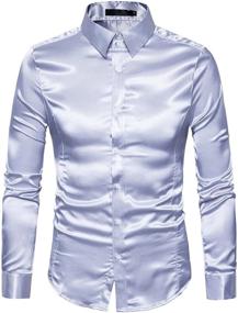 img 1 attached to HENGAO Sleeves Shiny Satin Button Men's Clothing and Shirts