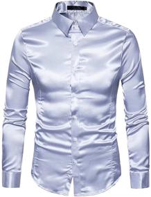 img 4 attached to HENGAO Sleeves Shiny Satin Button Men's Clothing and Shirts