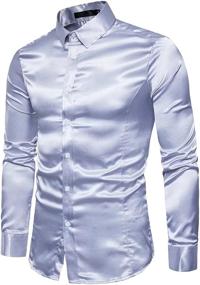 img 3 attached to HENGAO Sleeves Shiny Satin Button Men's Clothing and Shirts