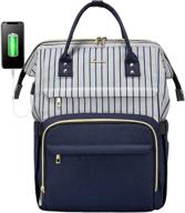 🎒 blue-stripe laptop backpack for women - teacher, nurse & travel bag with usb charging port, 15.6 inch waterproof work backpack purse, anti-theft design logo