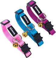 colorful kitten collar with bell - adjustable breakaway cat collar for cute girls - small nylon pet collars in red, blue, black, pink, orange, and sky blue (set of 3) logo