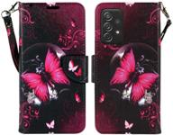 🦋 zase samsung galaxy a32 5g wallet phone case: hot pink butterfly design with kickstand, card slot, and wrist strap logo