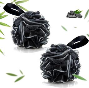 img 4 attached to Zikebtuy Pack of 2 Bath Shower Loofah Sponge: Bamboo Charcoal Infused, Black & White Mixed Color, Rich Foam