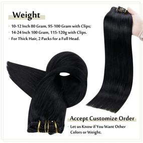 img 2 attached to 💇 Full Shine Clip in Hair Extensions Jet Black - 24 Inch Human Hair Color 1 - Natural & Lightweight 7-Piece Set for Thin Hair - Long & Silky-Smooth Straight Style