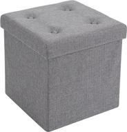 🛋️ fhe 15" heather grey linen fabric tufted cube storage ottoman - easy transformation for extra storage, seating, foot rest - perfect for family, guests, decluttering логотип