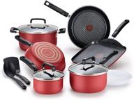 🍳 набор кухонной посуды t-fal signature titanium advanced nonstick - 12 предметов. коллекция красных кастрюль и сковородок. логотип